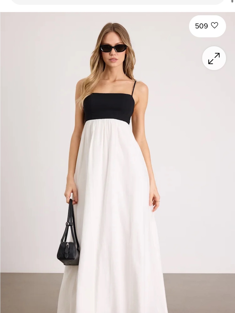 Janie Black and White Color Block Backless Maxi Dress - Picture 3 of 7